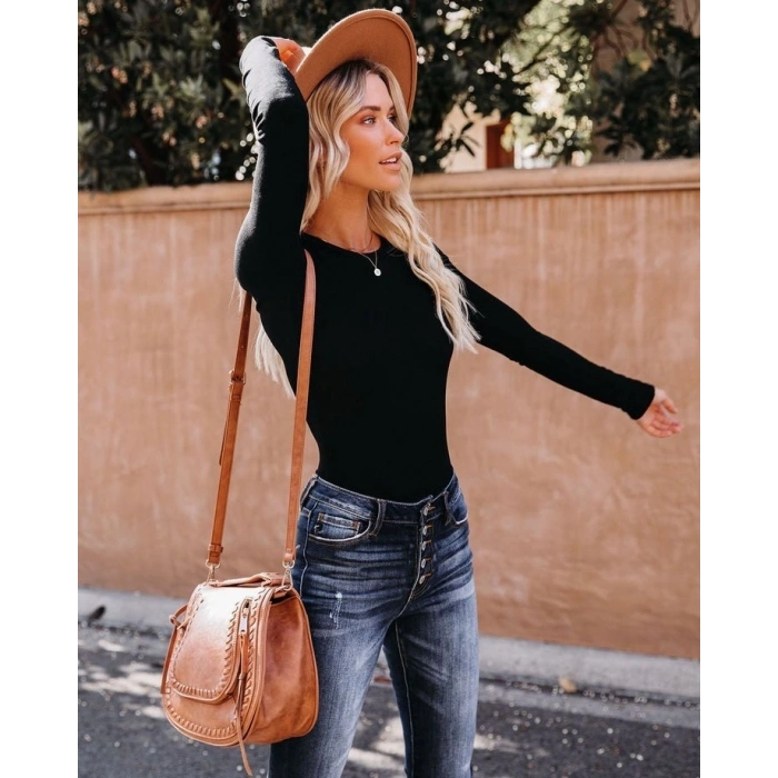 Kadın Uzun Kollu Bisiklet Yaka Kaşkorse Bluz