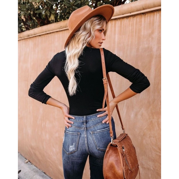 Kadın Uzun Kollu Bisiklet Yaka Kaşkorse Bluz