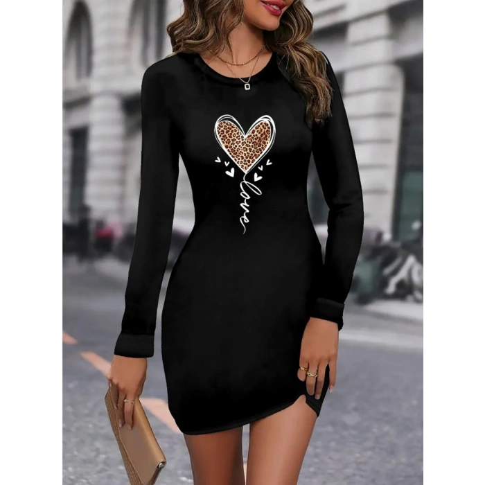 Kadın Uzun Kollu Bisiklet Yaka Kısa Viskon Iki Iplik Elbise