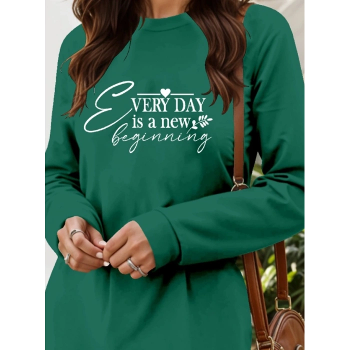 Kadın Uzun Kollu Bisiklet Yaka Kısa Viskon Iki Iplik Elbise