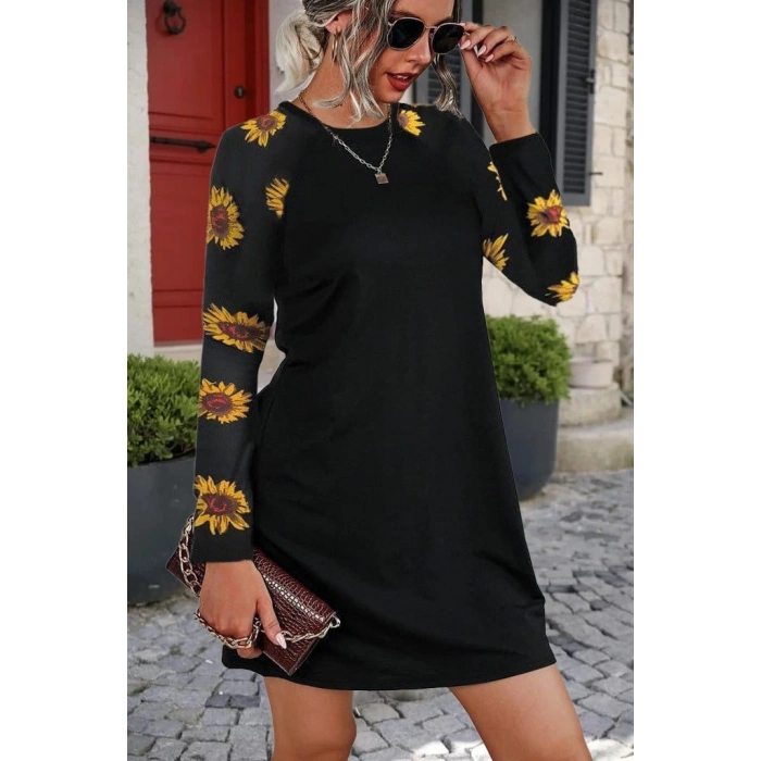 Kadın Uzun Kollu Bisiklet Yaka Krep Mini Boy Elbise