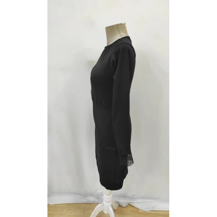 Kadın Uzun Kollu Bisiklet Yaka önden Dantel Ve Yırtmaç Detaylı Dalgıç Elbise