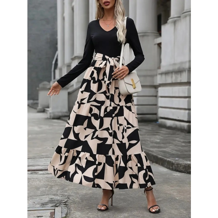 Kadın Uzun Kollu Bisiklet Yaka Uzun Elbise