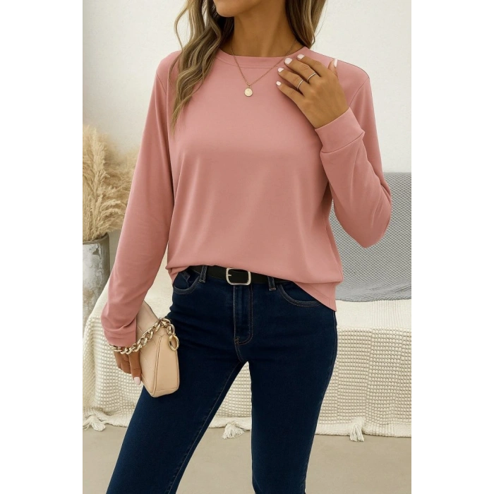 Kadın Uzun Kollu Bisiklet Yaka Viskon Bluz