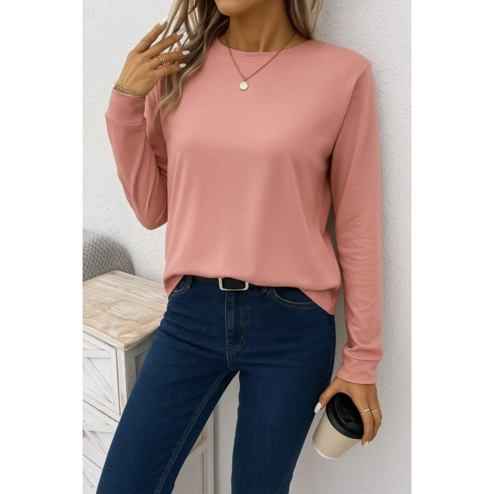 Kadın Uzun Kollu Bisiklet Yaka Viskon Bluz