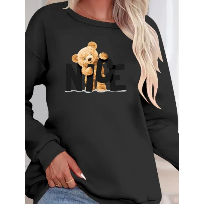 Kadın Uzun Kollu Bisiklet Yaka Viskon Iki Iplik Bluz