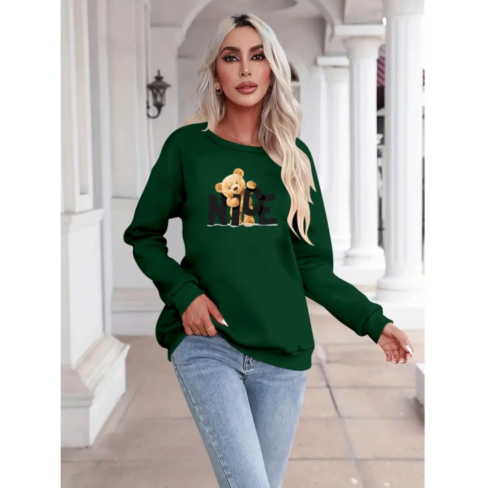 Kadın Uzun Kollu Bisiklet Yaka Viskon Iki Iplik Bluz