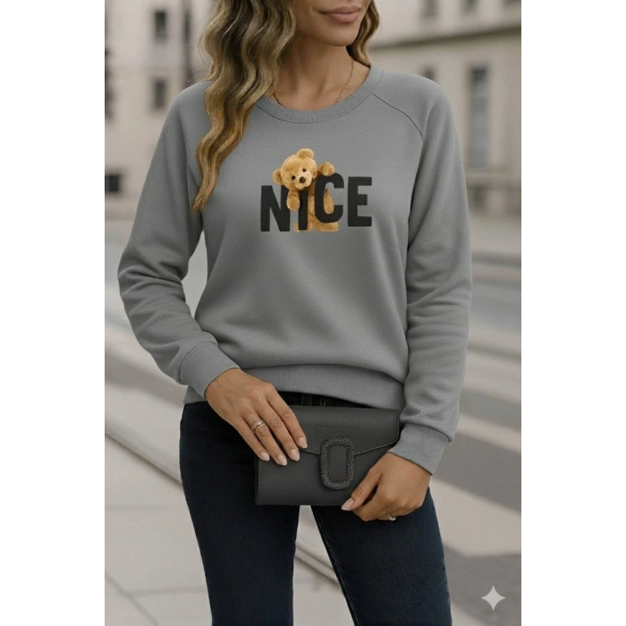 Kadın Uzun Kollu Bisiklet Yaka Viskon Iki Iplik Bluz