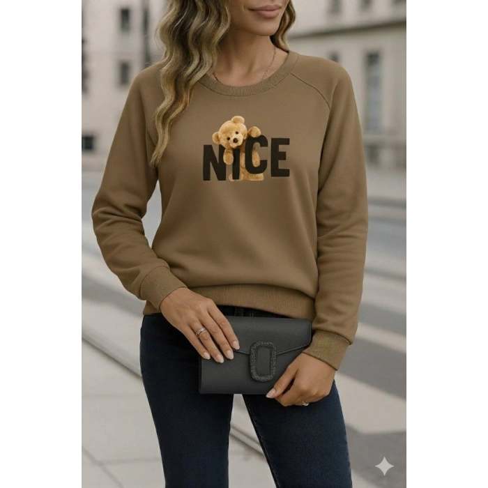 Kadın Uzun Kollu Bisiklet Yaka Viskon Iki Iplik Bluz