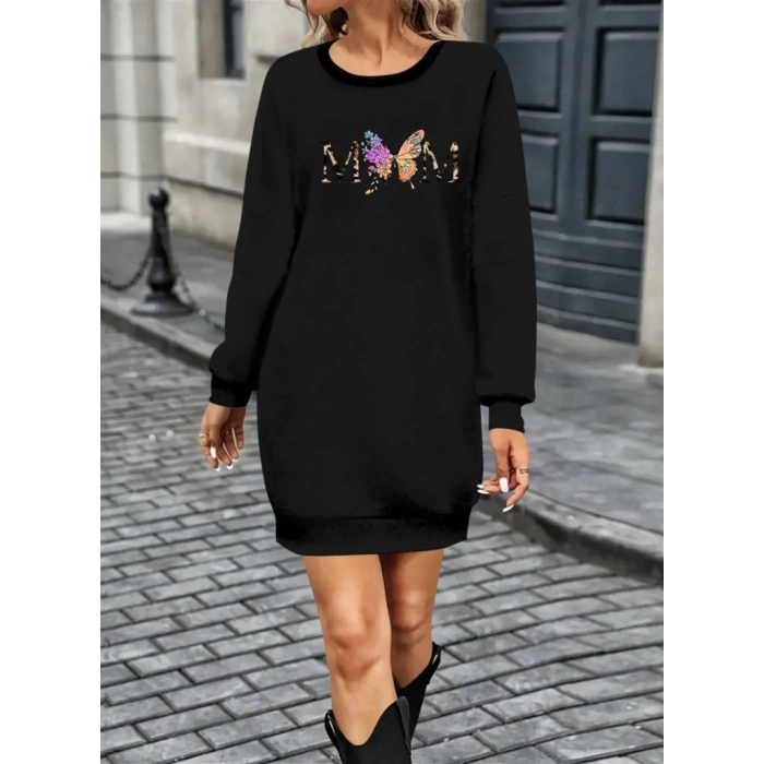 Kadın Uzun Kollu Bisiklet Yaka Viskon Iki Iplik Elbise