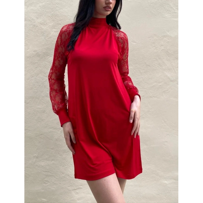 Kadın Uzun Kollu Damla Detaylı Sandy Mini Elbise