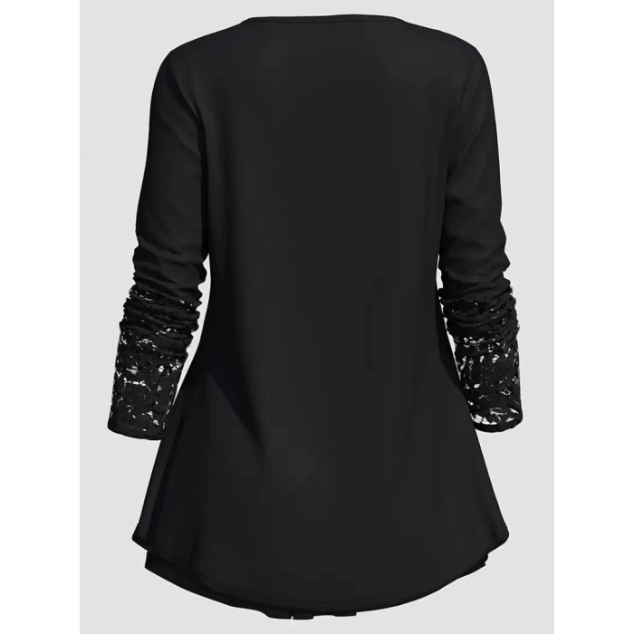 Kadın Uzun Kollu Dantel Detaylı Düğmeli Viskon Bluz