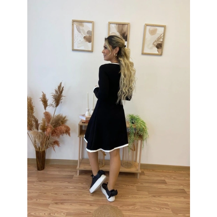 Kadın Uzun Kollu Derin Yuvarlak Yakalı Kısa Viskon Iki Iplik Elbise