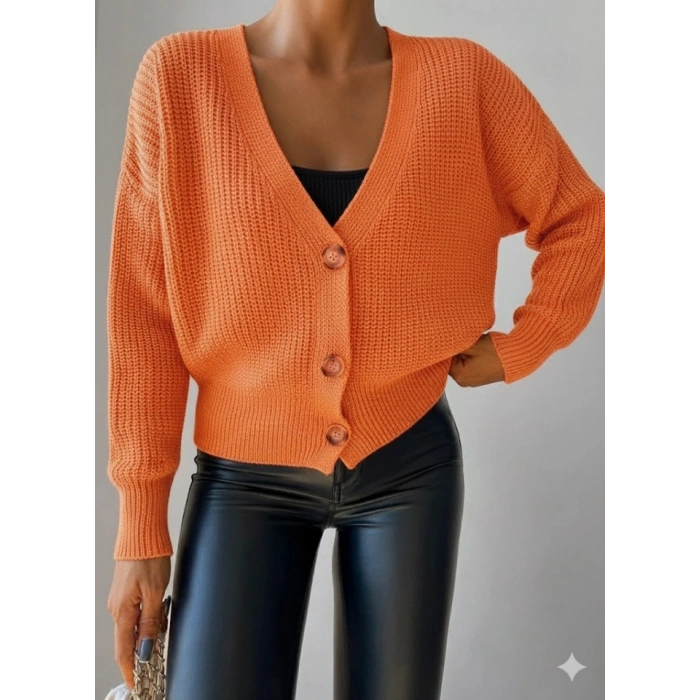 Kadın Uzun Kollu Düğme Detay Triko Bluz