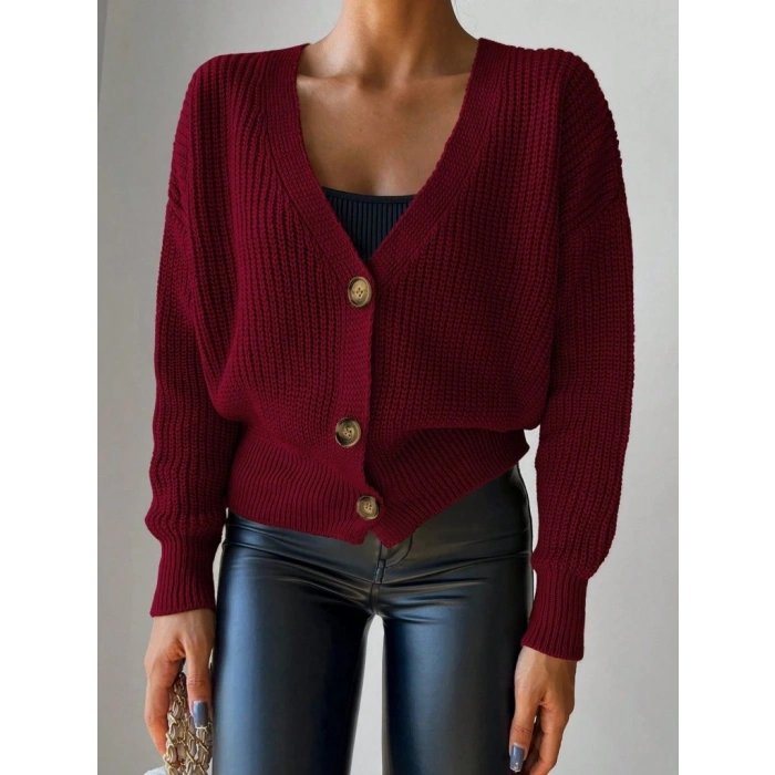 Kadın Uzun Kollu Düğme Detay Triko Bluz