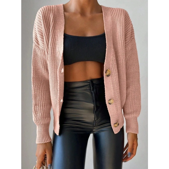 Kadın Uzun Kollu Düğme Detay Triko Bluz