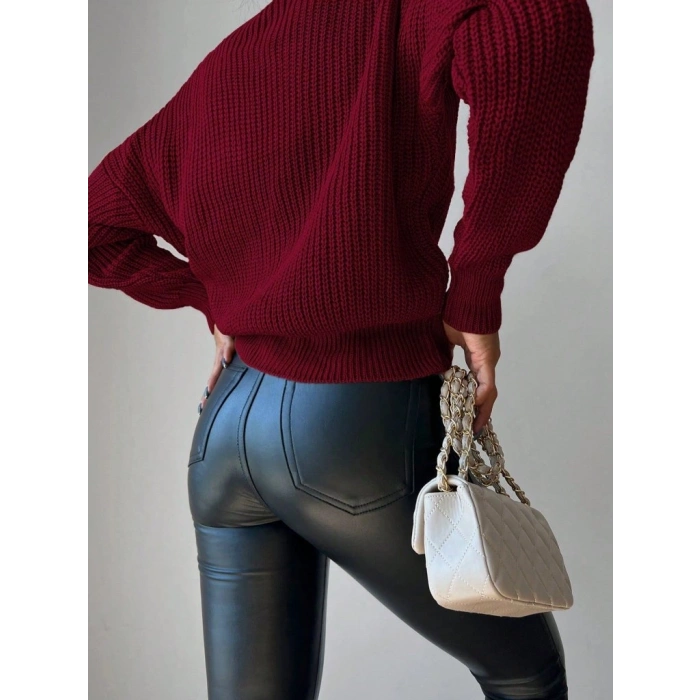 Kadın Uzun Kollu Düğme Detay Triko Bluz