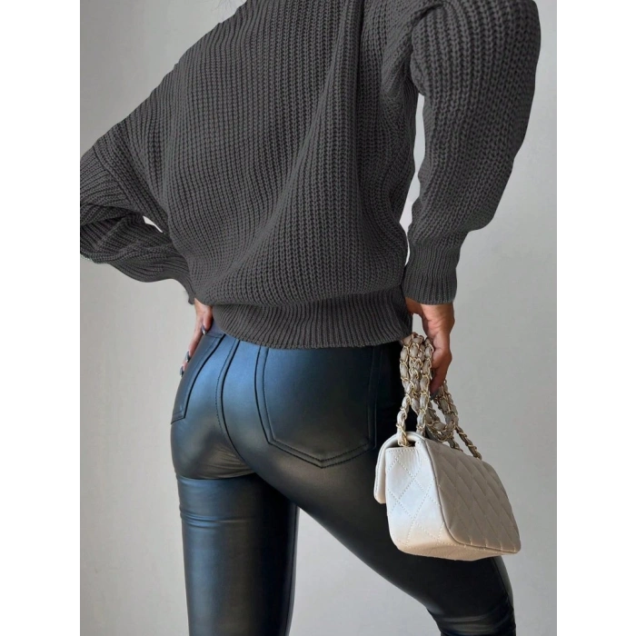 Kadın Uzun Kollu Düğme Detay Triko Bluz