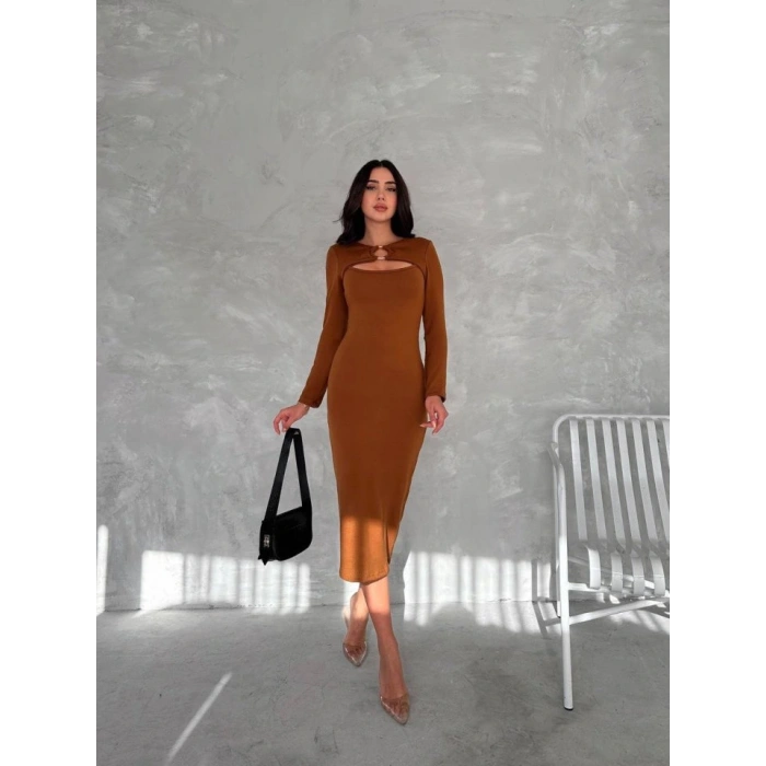 Kadın Uzun Kollu Halka Ve Pencere Dekolte Detay Fırsat ürün idi Boy Elbise