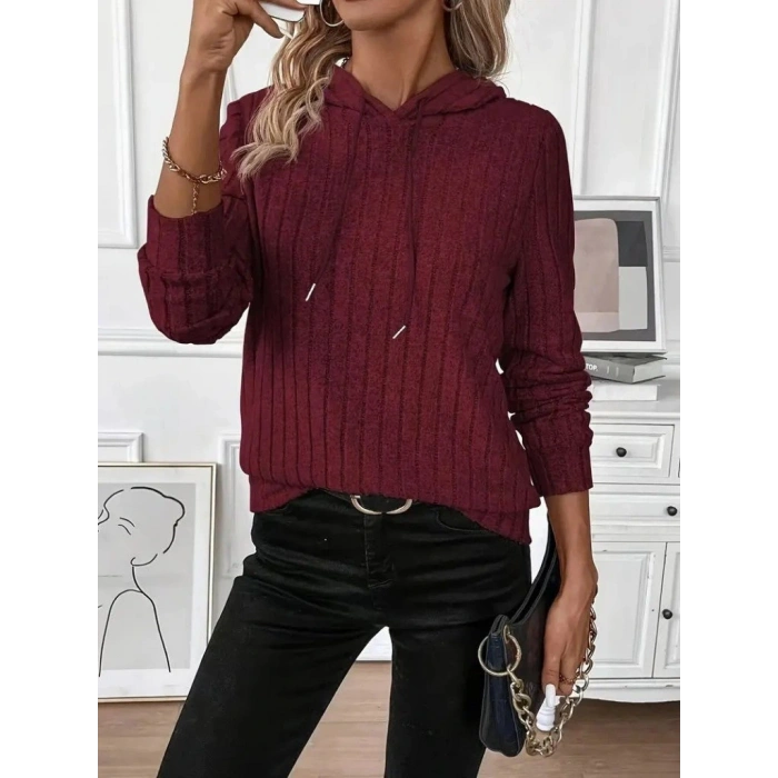 Kadın Uzun Kollu Kapşonlu Bağcıklı şardonlu Kaşkorse Bluz