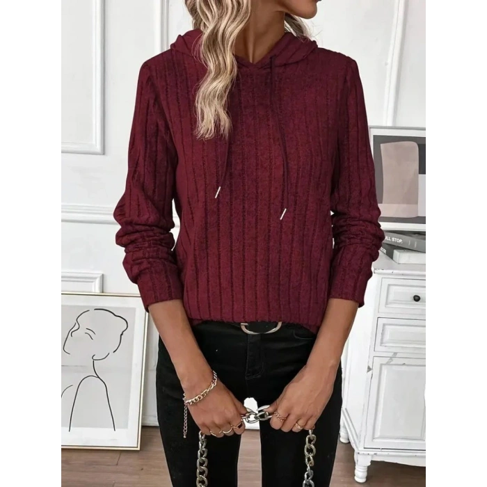Kadın Uzun Kollu Kapşonlu Bağcıklı şardonlu Kaşkorse Bluz