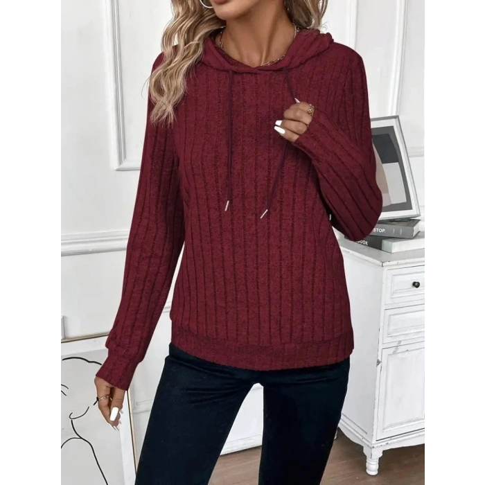 Kadın Uzun Kollu Kapşonlu Bağcıklı şardonlu Kaşkorse Bluz