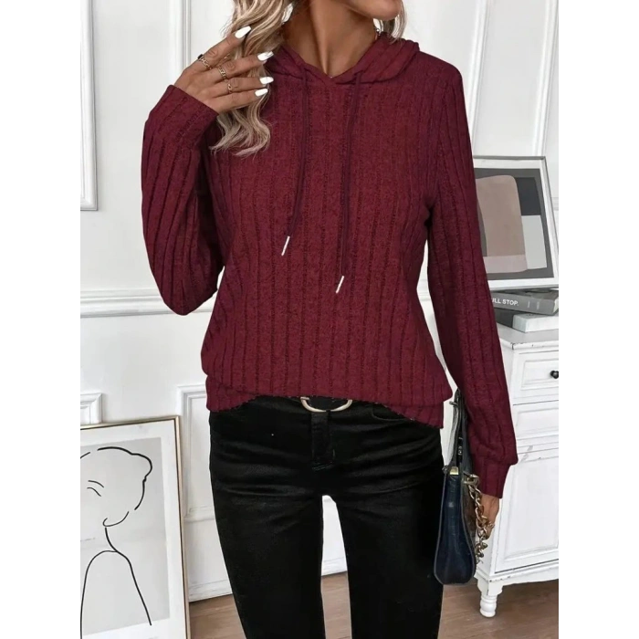 Kadın Uzun Kollu Kapşonlu Bağcıklı şardonlu Kaşkorse Bluz