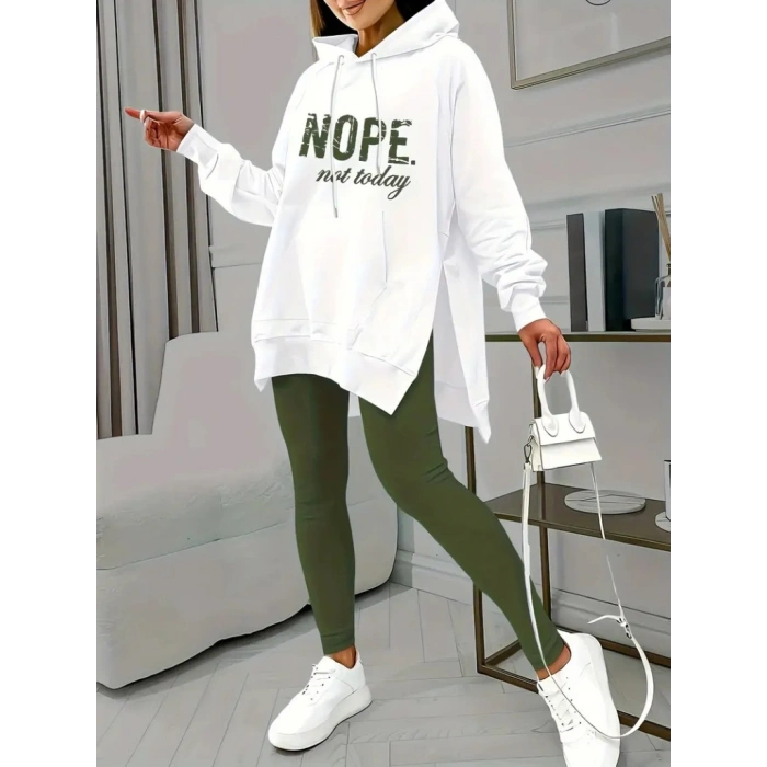 Kadın Uzun Kollu Kapşonlu Bağcıklı Viskon Iki Iplik Sweat