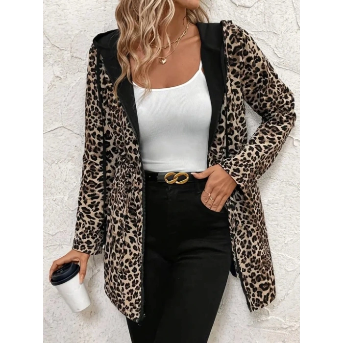 Kadın Uzun Kollu Kapşonlu çift Taraflı Cepli Bağcıklı Fermuarlı Viskon Iki Iplik Ceket