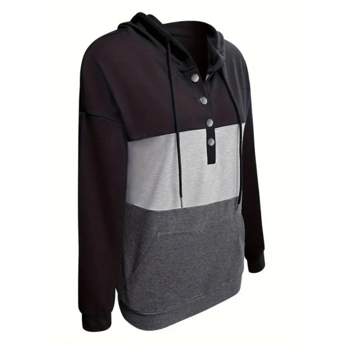 Kadın Uzun Kollu Kapşonlu çok Renkli Iki Iplik Bluz