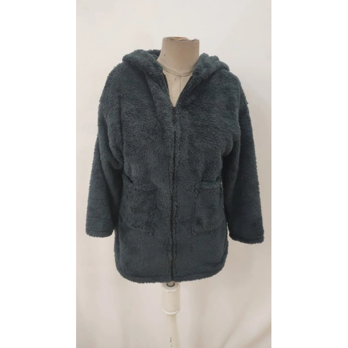 Kadın Uzun Kollu Kapşonlu önden Fermuarlı Cepli Welsoft Ceket