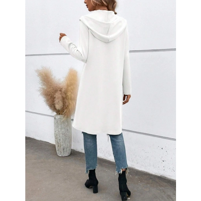 Kadın Uzun Kollu Kapşonlu önden Fermuarlı Midi Dalgıç Ceket