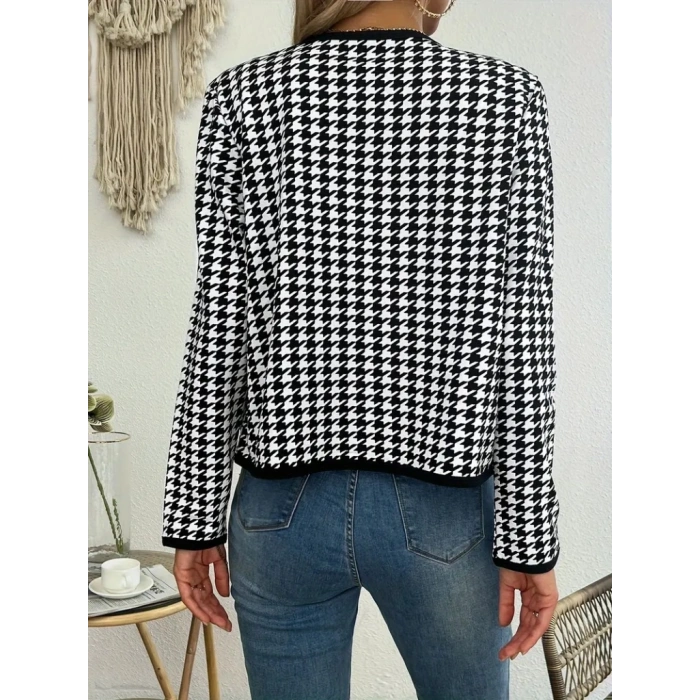 Kadın Uzun Kollu Kaz Ayağı Desenli şardonlu Dalgıç Ceket