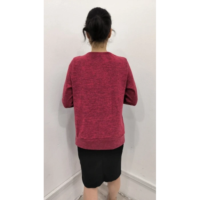 Kadın Uzun Kollu Kruvaze Yaka Kol Ve Etek Ucu Manşet Detay Yumoş Bluz