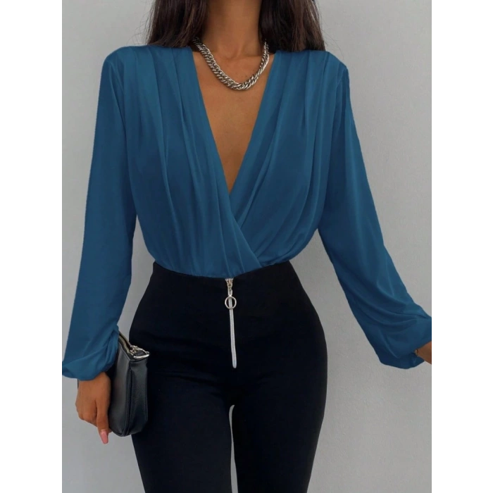 Kadın Uzun Kollu Kruvaze Yaka Sandy Bluz