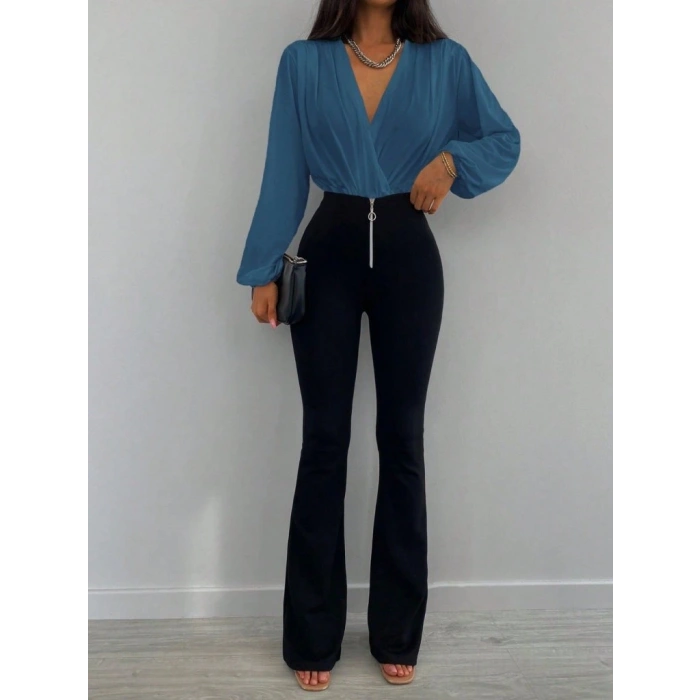 Kadın Uzun Kollu Kruvaze Yaka Sandy Bluz