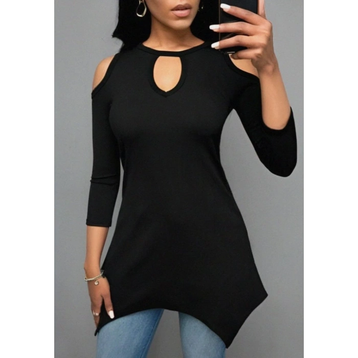 Kadın Uzun Kollu Omuz Ve Göğüs Dekolte Detay Viskon Bluz