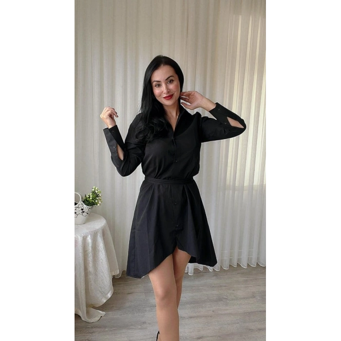 Kadın Uzun Kollu ön Kısım Kısım Arka Kısım Uzun Trikoton Gömlek Elbise