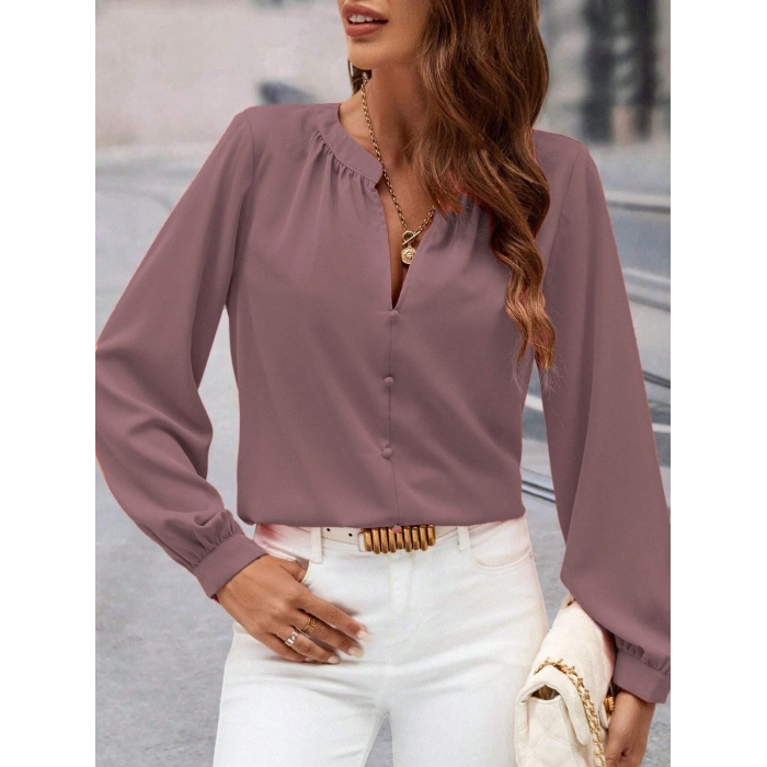 Kadın Uzun Kollu önden Düğmeli Hakim Yaka Ithal Krep Bluz