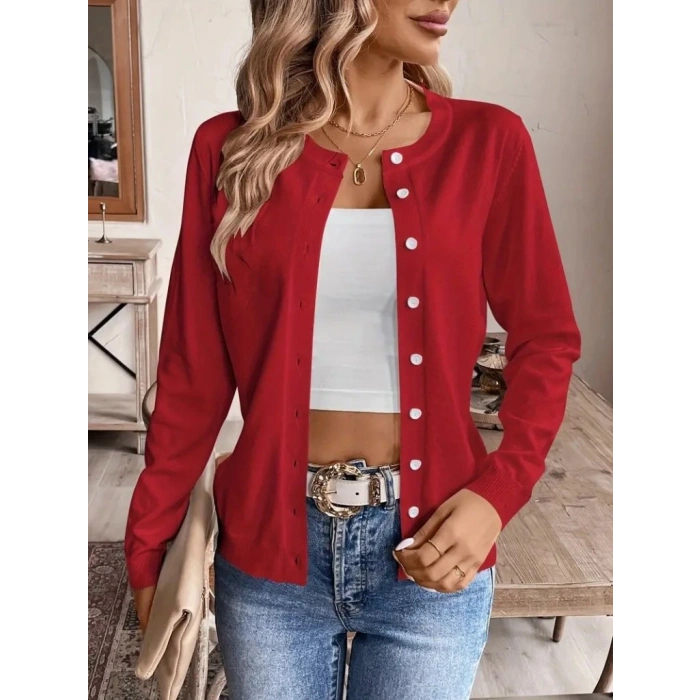 Kadın Uzun Kollu önden Düğmeli Triko Ceket