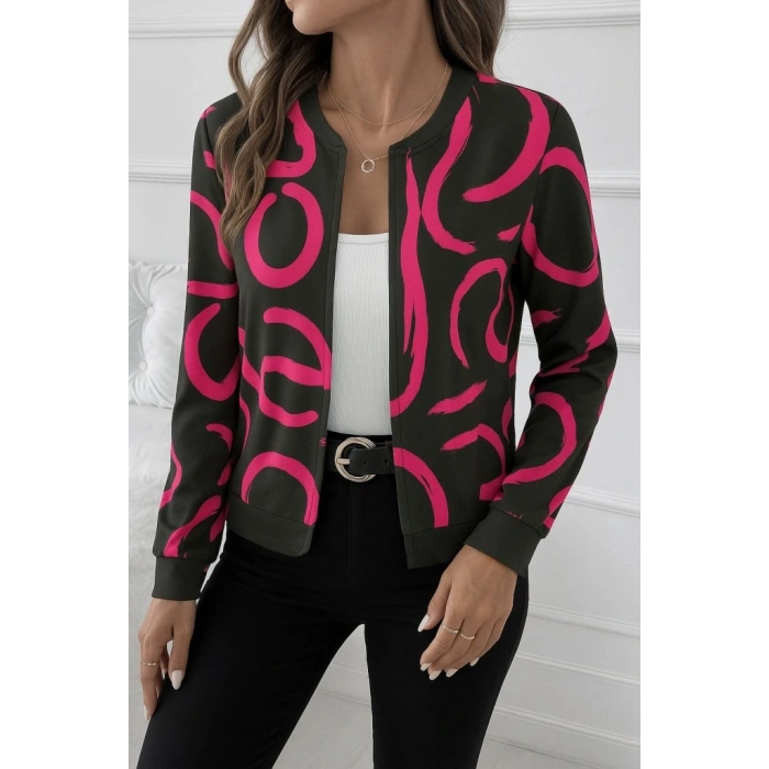 Kadın Uzun Kollu önden Fermuarlı Kısa şardonlu Dalgıç Ceket