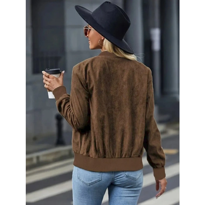 Kadın Uzun Kollu önden Fermuarlı Süet Ceket