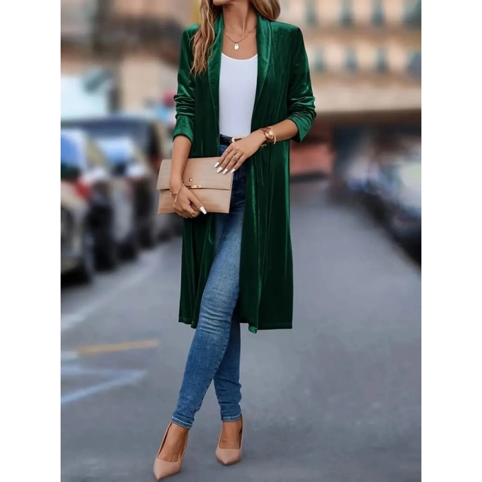 Kadın Uzun Kollu önü Açık Kolları Uzun Midi Ceket