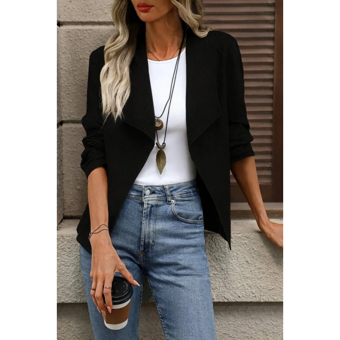 Kadın Uzun Kollu önü Açık Yakalı Süet Ceket