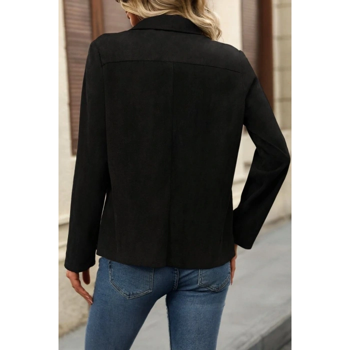 Kadın Uzun Kollu önü Açık Yakalı Süet Ceket