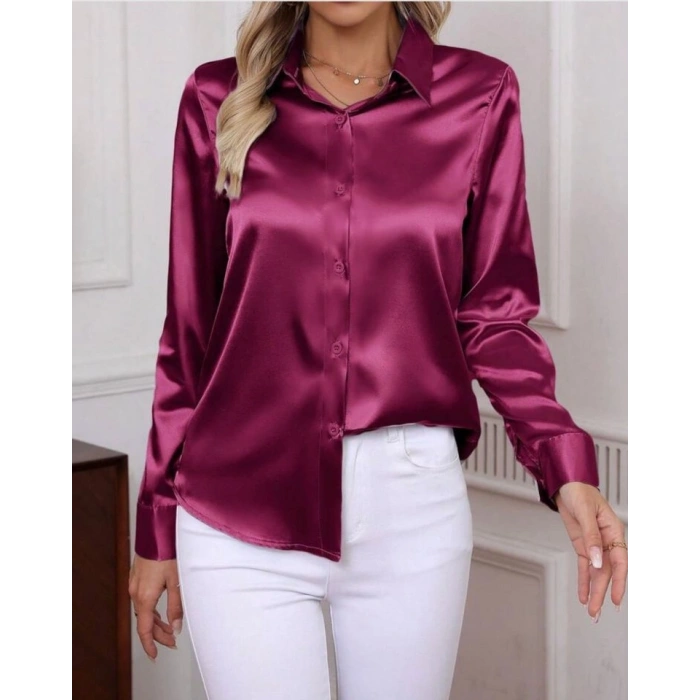 Kadın Uzun Kollu Saten Gömlek