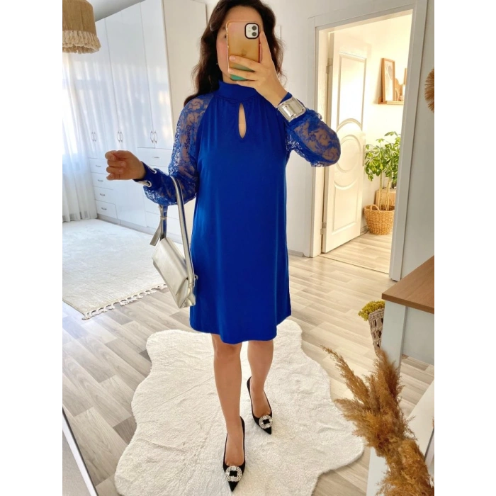 Kadın Uzun Kollu Tül Detay Sandy Mini Boy Elbise