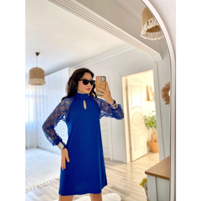 Kadın Uzun Kollu Tül Detay Sandy Mini Boy Elbise