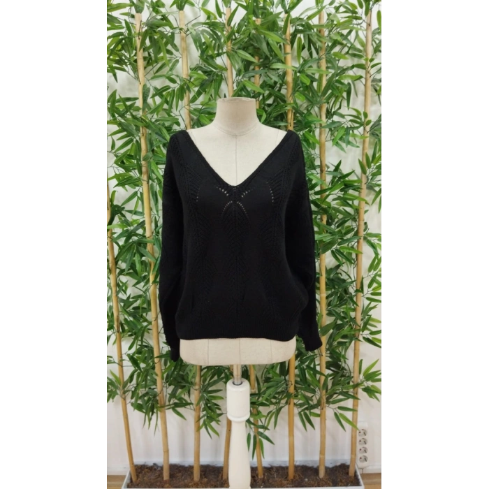 Kadın Uzun Kollu V Yakalı Arkası Düğmeli Triko Bluz