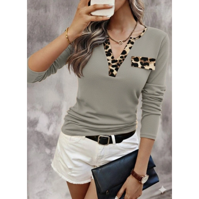 Kadın Uzun Kollu V Yakalı Kaşkorse Bluz